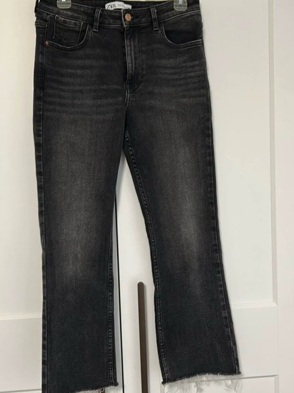 Zara Black Washed Stretch Straight-Leg Jeans